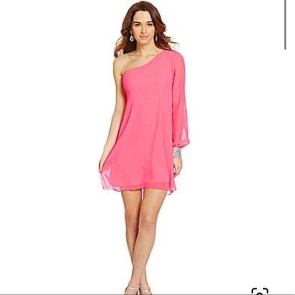 Jodi Kristopher hot pink one shoulder mini dress size‎ small Barbiecore romantic - Picture 1 of 9